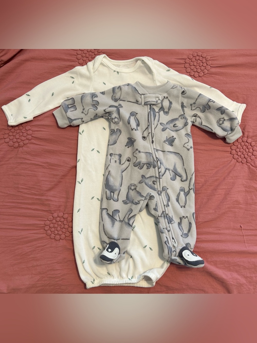 Carter Newborn Sleeper lot of 2. Zip Up Footed and Mitted Sleepsack